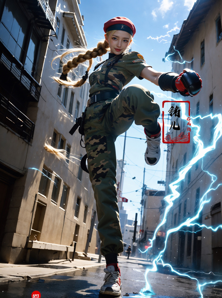606247209521969411-2803666335-CAMMY，Epic CG masterpiece, from Capcom game Street Fighter, cammy, Cammy White (character name), red beret, camouflage face pain.jpg